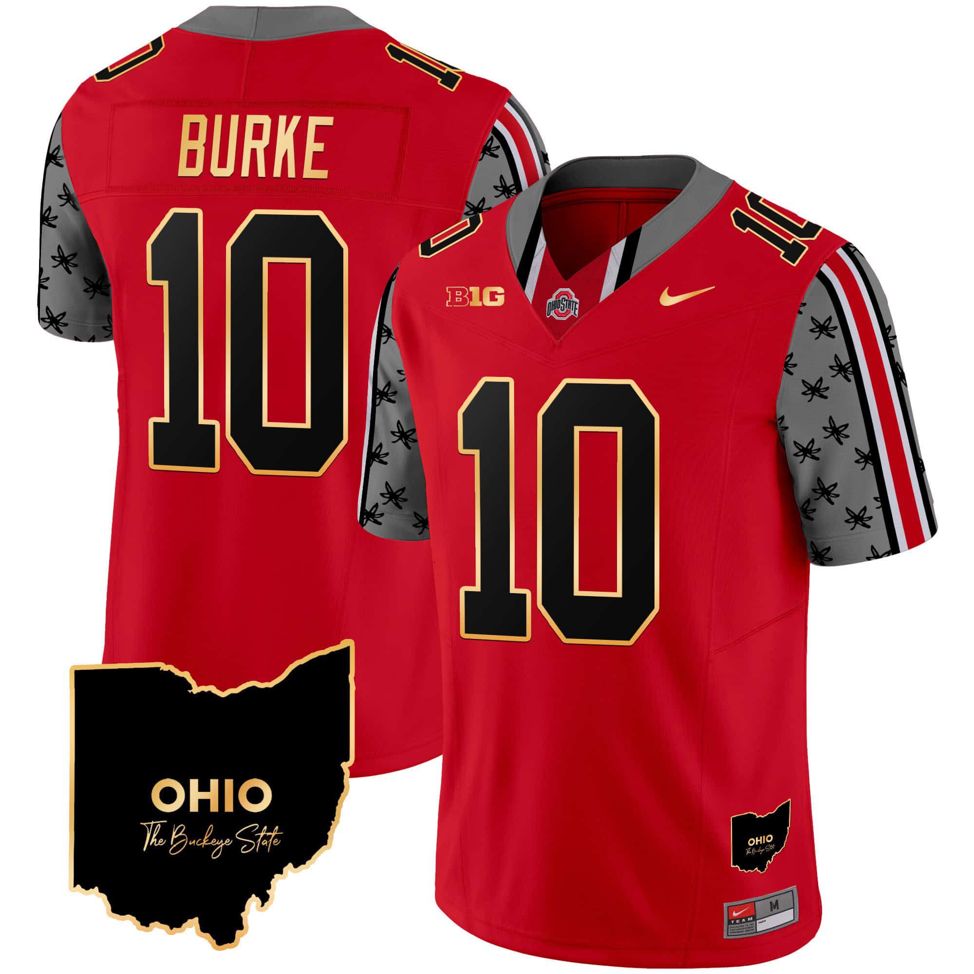 Men Ohio State Buckeyes #10 Burke Red 2024 Nike Home Patch Gold Trim Vapor Limited NCAA Jersey->indianapolis colts->NFL Jersey